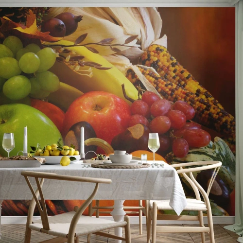 Fototapeta Premium Sand - Košík úrody - Gastronomie, Ovoce, Zelenina - 200x140 cm