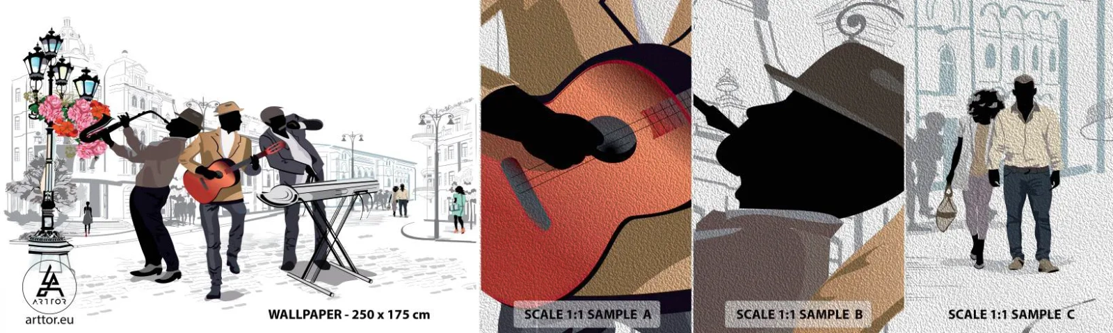 Vzor Fototapety Premium Sand - Hudba ulice - Hudba, Kytara, Kapela - 100x30 cm