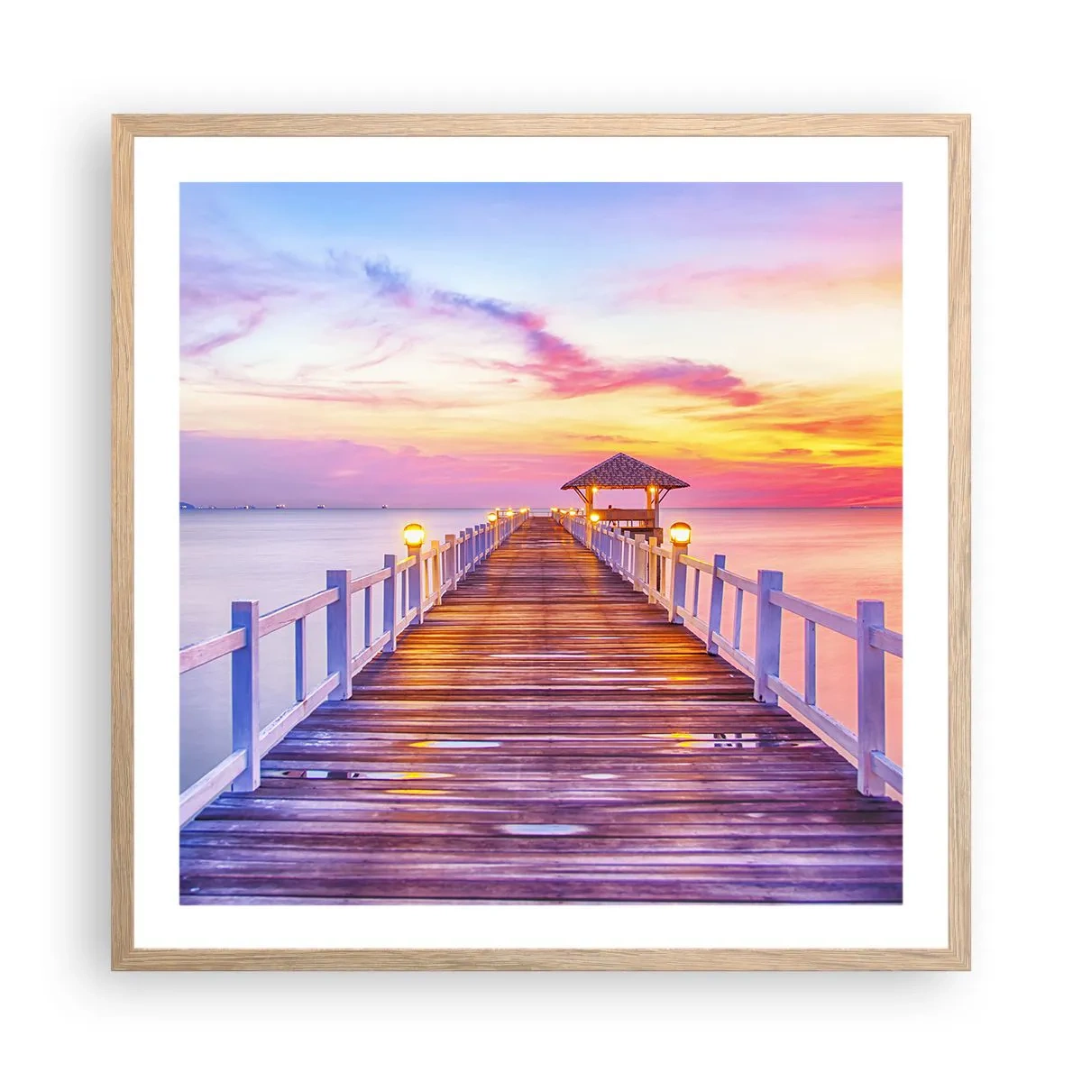 Plakát v rámu světlý dub - Liliově-zlaté ticho večera - 60x60 cm