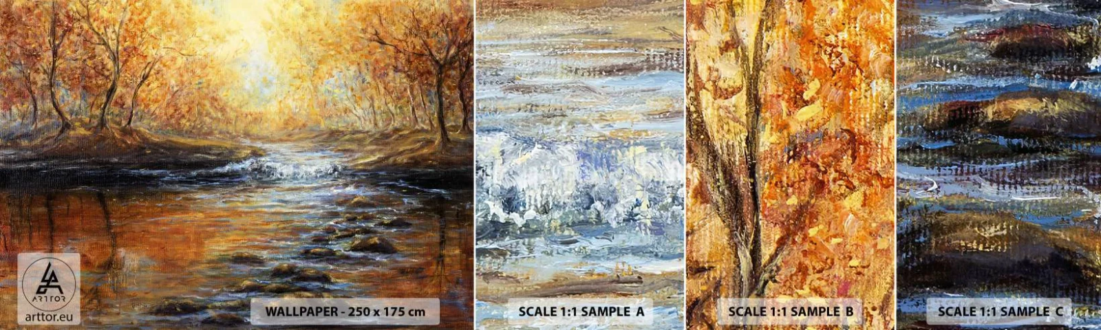 Vzor Fototapety Samolepicí Deluxe Sticker - Zlatý potok - Krajina, Horský potok, Les - 100x30 cm