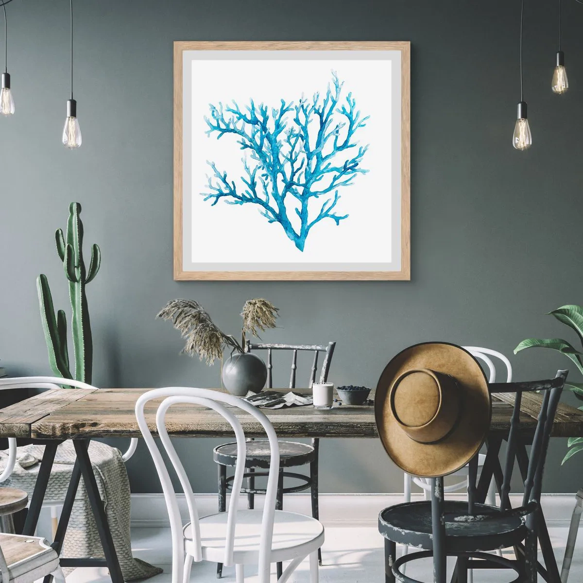 Plakát v rámu světlý dub - Mořský filigrán - 30x30 cm