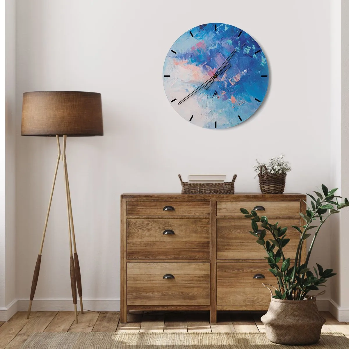 Nástěnné hodiny - Abstraktní kompozice v odstínech modré a růžové - 30x30cm - Zimní abstrakce - Moderní nástěnná dekorace do obývacího pokoje, kuchyně a ložnice ARTTOR