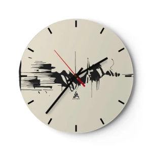 Nástěnné hodiny - Černobílá abstrakce s dynamickými liniemi a tvary - 30x30cm - Spěšná abstrakce - Moderní nástěnná dekorace do obývacího pokoje, kuchyně a ložnice ARTTOR