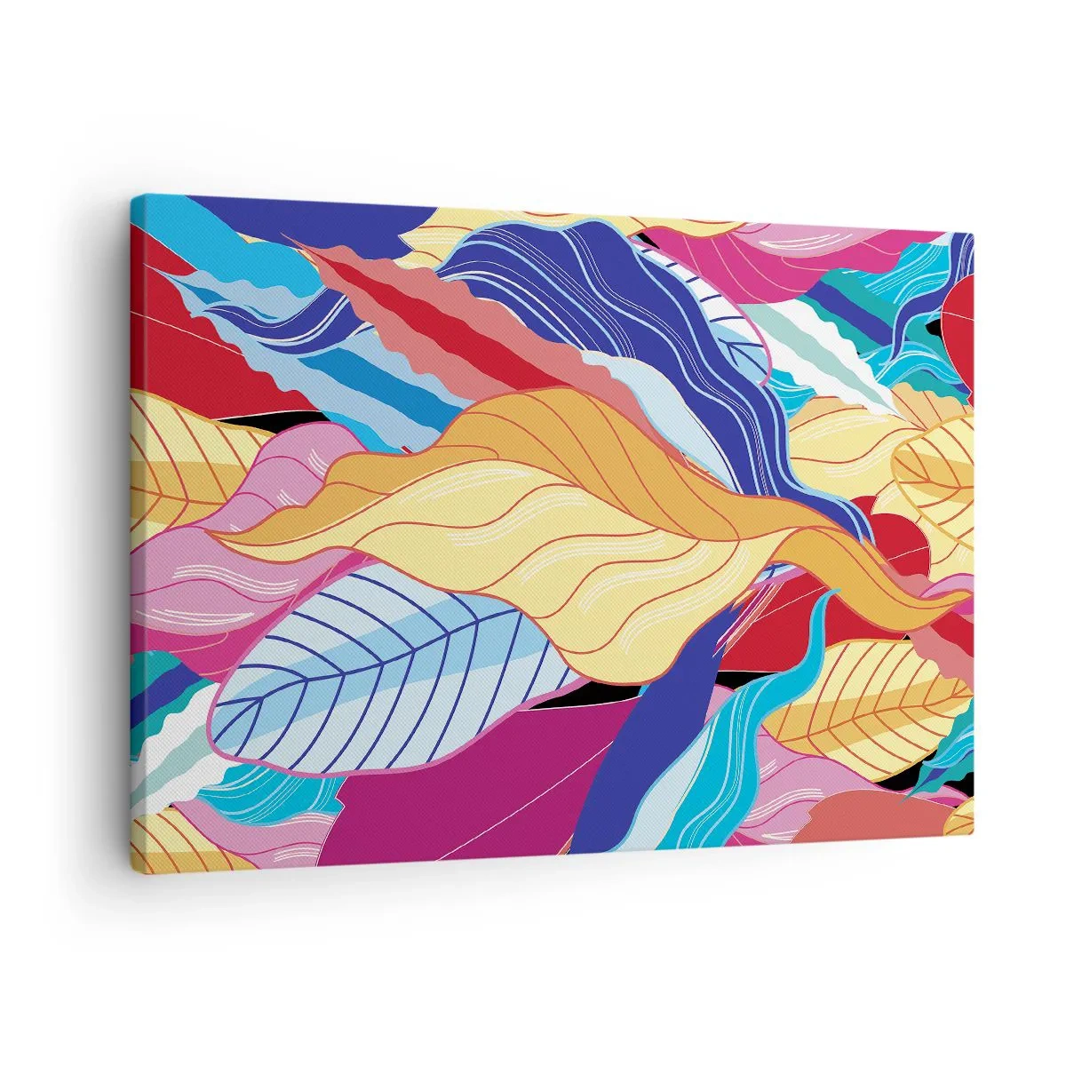 Obraz na plátně - Zářivě zbarvené listy vytvářejí dynamickou kompozici - 70x50cm - Barevný nepořádek - Moderní nástěnná dekorace do obývacího pokoje a ložnice ARTTOR