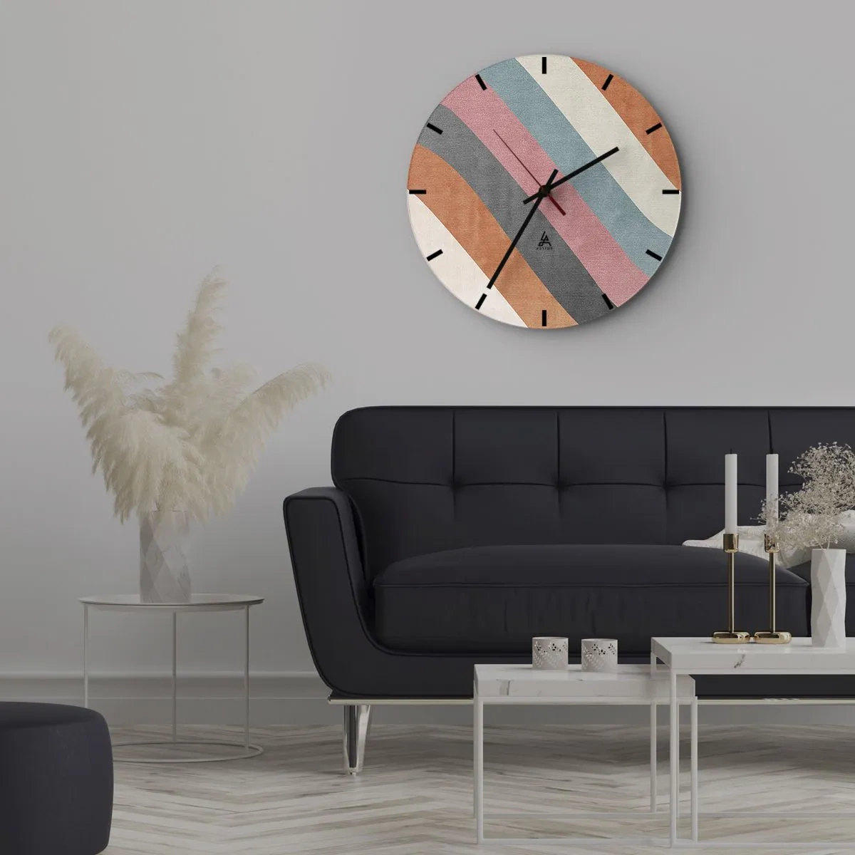 Nástěnné hodiny - Barevné pruhy v pastelových odstínech uspořádané diagonálně - 30x30cm - Diagonální kompozice – pohyb - Moderní nástěnná dekorace do obývacího pokoje, kuchyně a ložnice ARTTOR