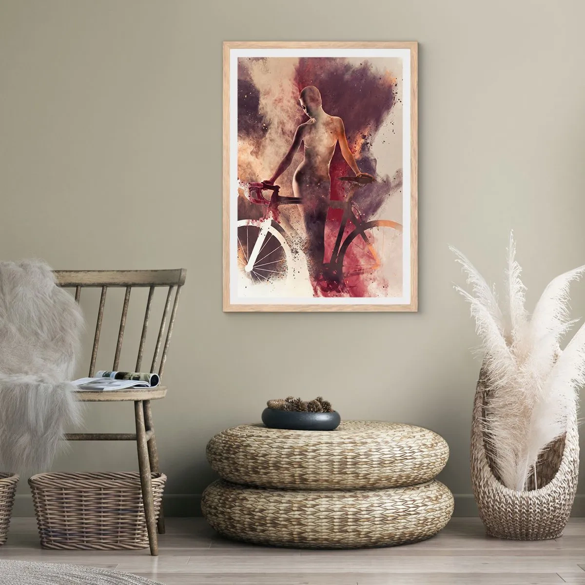 Plakát v rámu světlý dub - Cyklistická duše v mramorových tvarech - 70x100 cm