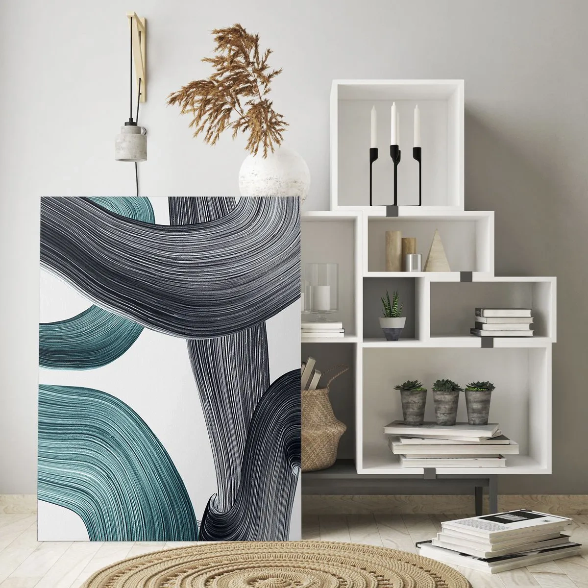 Obraz na skle - Smaragdové a černé vlny - 80x120 cm