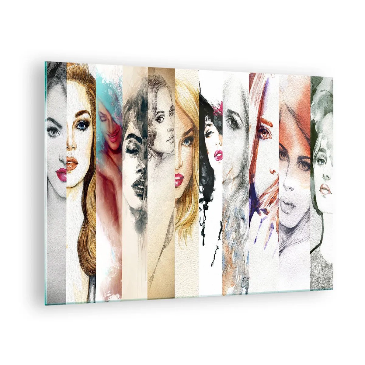 Obraz na skle - Koláž portrétů žen v různých uměleckých stylech. - 70x50cm - A vždy jsi to TY - Moderní nástěnná dekorace do obývacího pokoje a ložnice ARTTOR