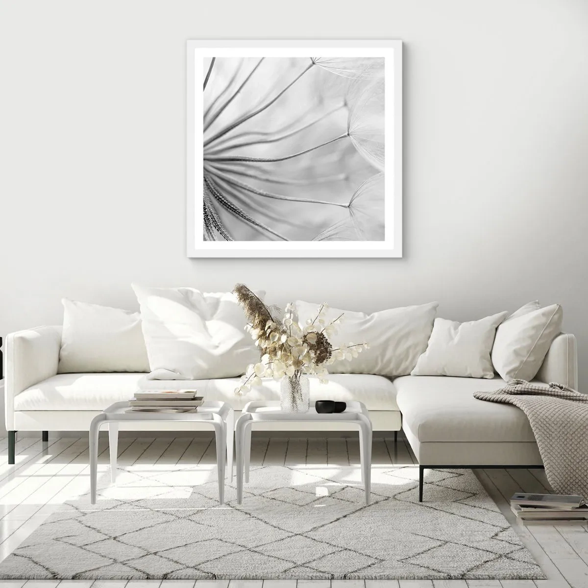 Plakát v bílém rámu - Pampelišky - 40x40 cm