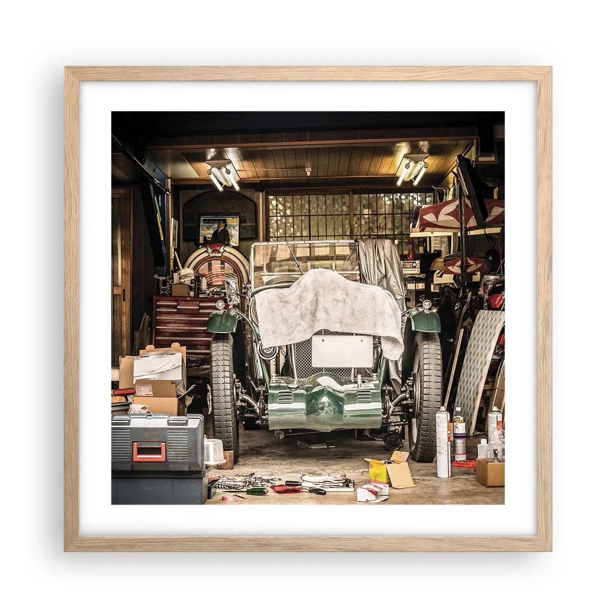 Plakát v rámu světlý dub - Zpět do minulosti - 50x50 cm