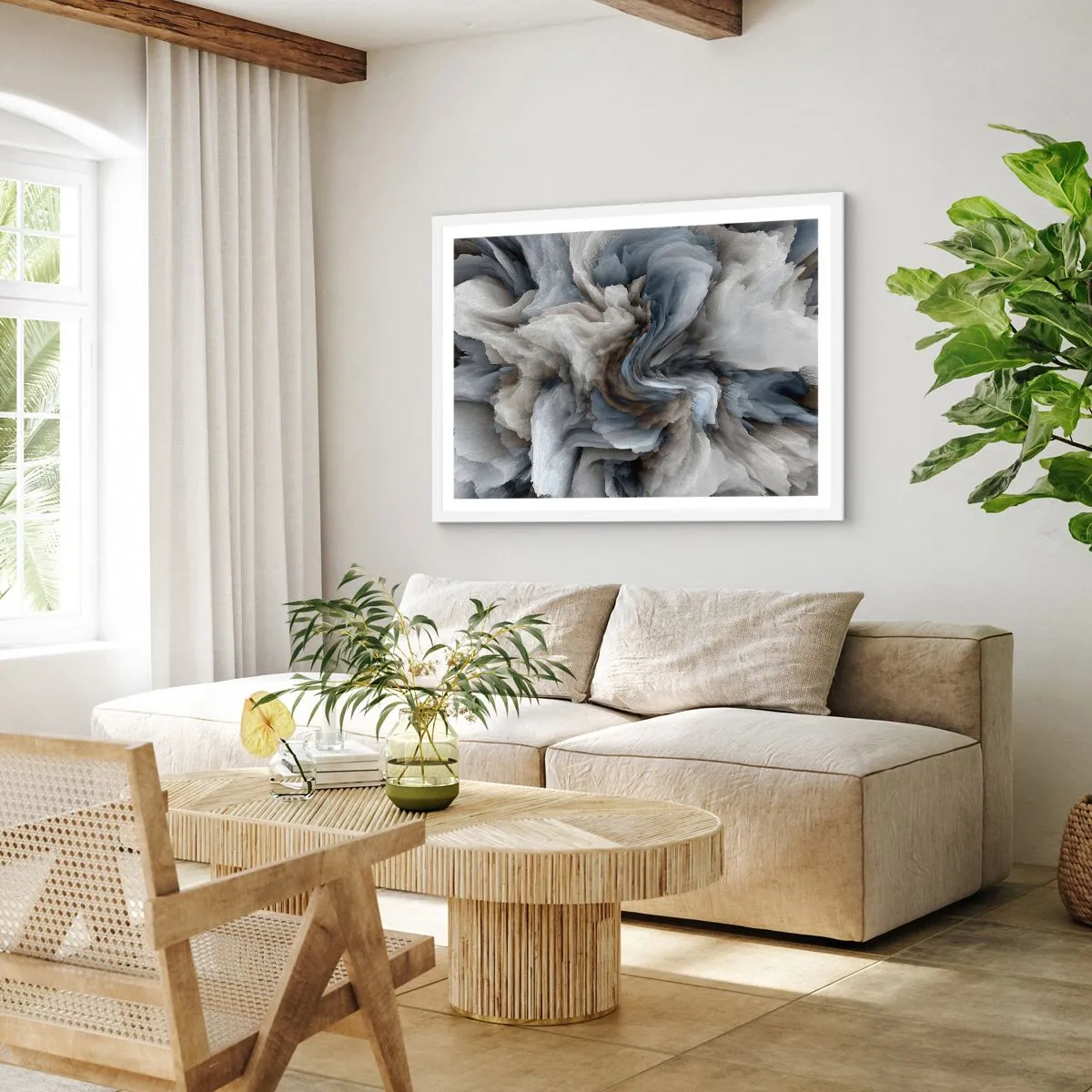 Plakát v bílém rámu - Kámen a květ - 50x40 cm