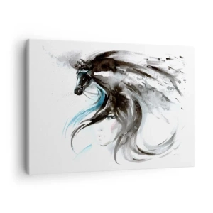 Obraz na plátně - Žena a kůň v mystickém akvarelu plném dynamiky - 70x50cm - Cval Černého knížete - Moderní nástěnná dekorace do obývacího pokoje a ložnice ARTTOR