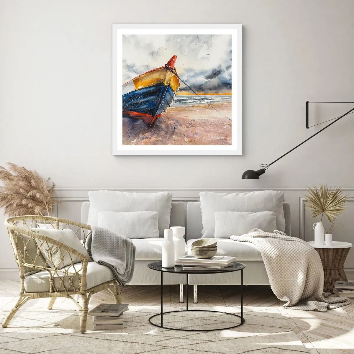 Plakát v bílém rámu - Odpočinek na břehu - 60x60 cm