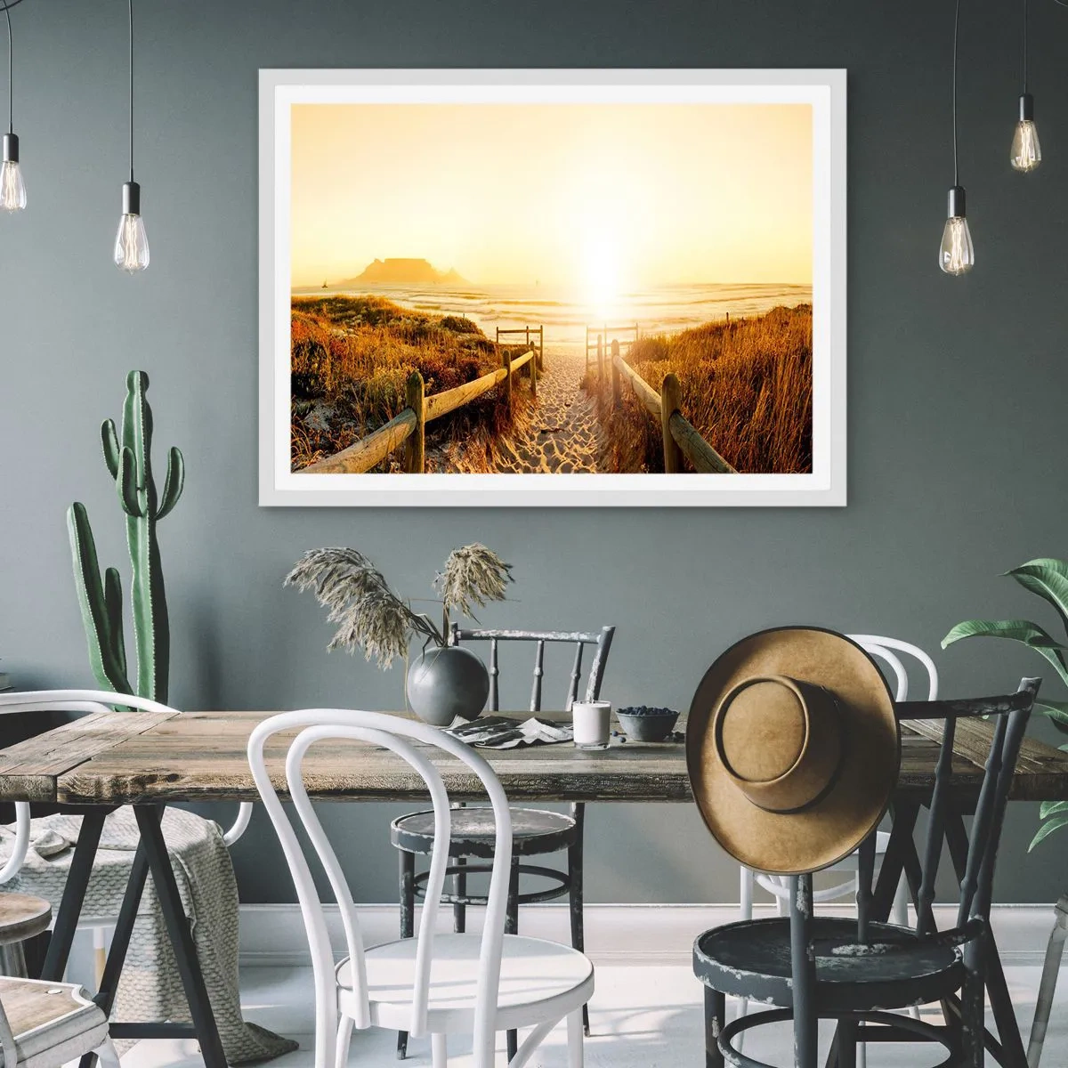 Plakát v bílém rámu - Dunami směrem ke slunci - 100x70 cm