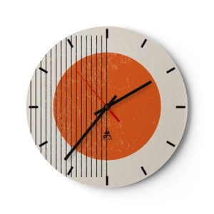 Nástěnné hodiny - Oranžový kruh a černé čáry na béžovém pozadí - 30x30cm - Vždy slunce - Moderní nástěnná dekorace do obývacího pokoje, kuchyně a ložnice ARTTOR