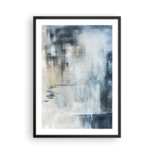 Plakát v černém rámu - Abstraktní kompozice v odstínech modré a béžové - 50x70cm - Za závojem modré - Moderní nástěnná dekorace do obývacího pokoje a ložnice ARTTOR