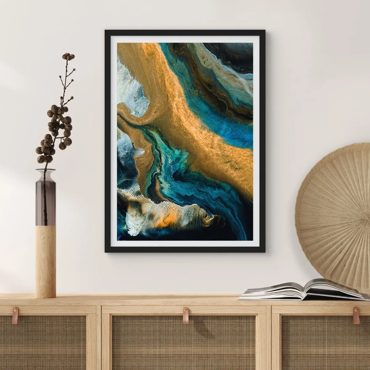 Plakát v černém rámu - Modrá – žlutá – vzájemné vlivy - 61x91 cm