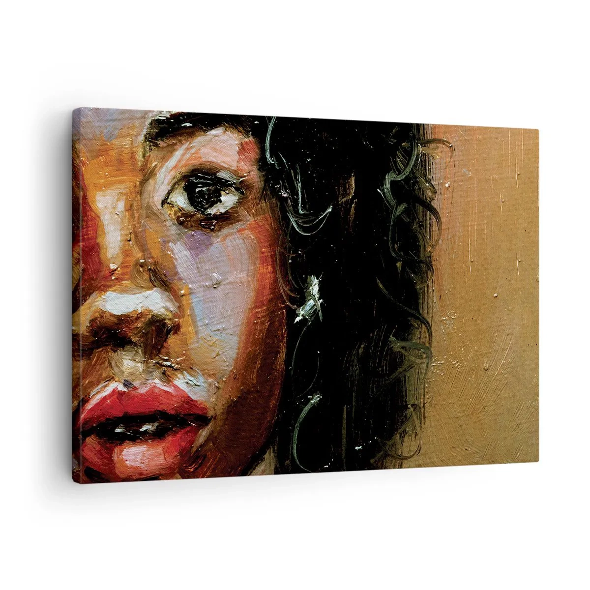 Obraz na plátně - Expresivní portrét ženy v intenzivních barvách. - 70x50cm - Černá a jas - Moderní nástěnná dekorace do obývacího pokoje a ložnice ARTTOR