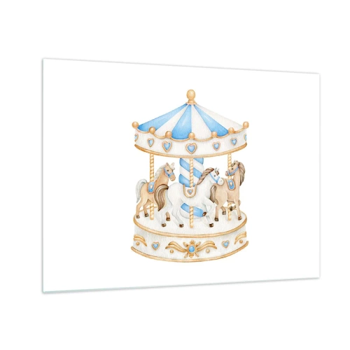 Obraz na skle - Kolotoč s koňmi v pastelových barvách - 70x50cm - Sladké dětství - Moderní nástěnná dekorace do obývacího pokoje a ložnice ARTTOR
