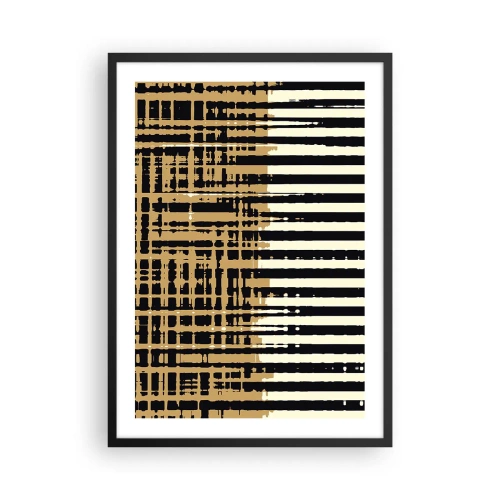 Plakát v černém rámu - Geometrický vzor s liniemi a teplými barvami - 50x70cm - Architektonická abstrakce - Moderní nástěnná dekorace do obývacího pokoje a ložnice ARTTOR