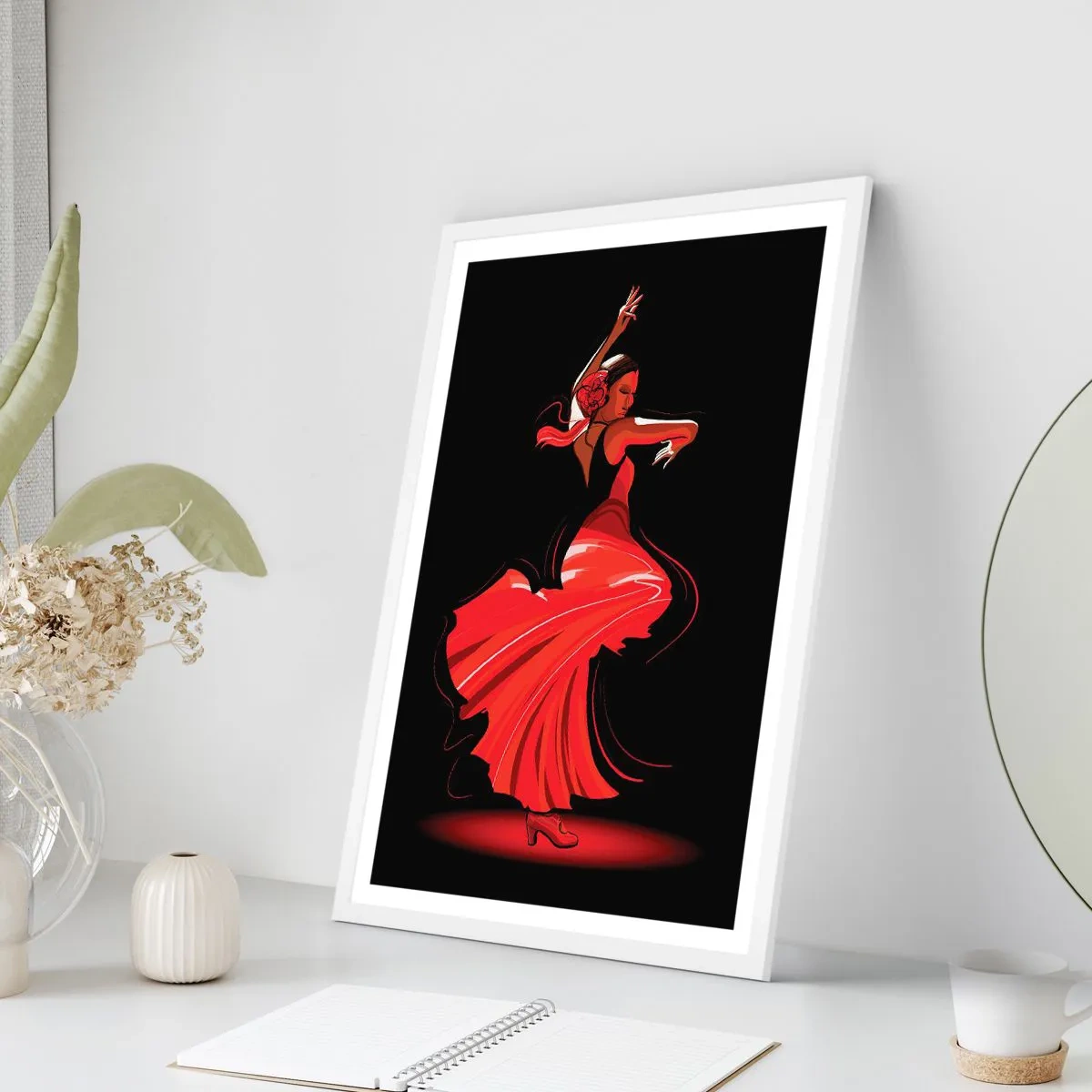 Plakát v bílém rámu - Žhavá duše flamenco - 61x91 cm