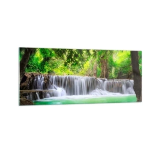 Obraz na skle - Vodopád v zeleni - 100x40 cm