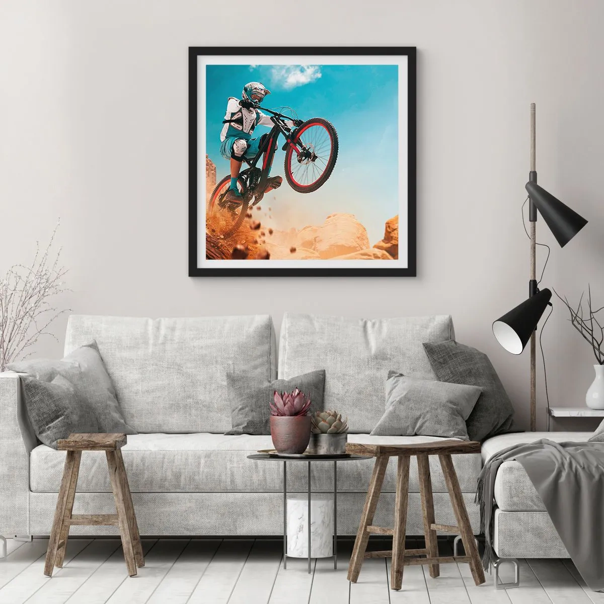 Plakát v černém rámu - Cyklistický démon šílenství - 30x30 cm