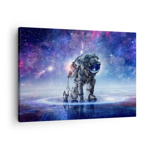 Obraz na plátně - Astronaut v galaktické krajině - 70x50cm - Hvězdné nebe nade mnou - Moderní nástěnná dekorace do obývacího pokoje a ložnice ARTTOR
