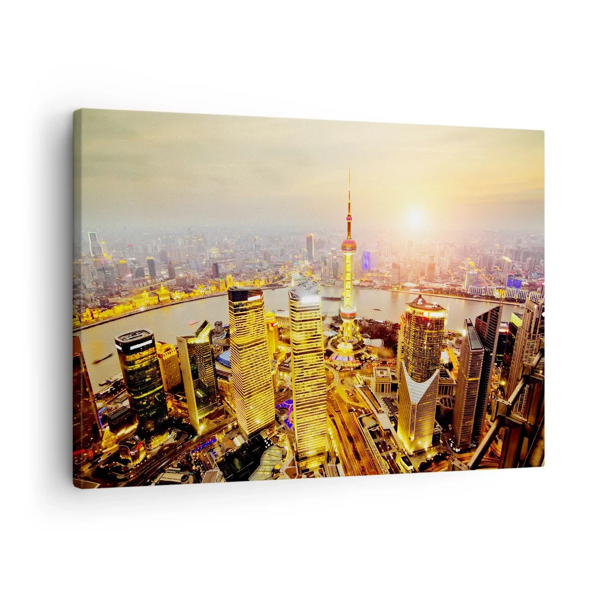 Obraz na plátně - Panorama města s mrakodrapy při západu slunce - 70x50cm - Asijský sen - Moderní nástěnná dekorace do obývacího pokoje a ložnice ARTTOR