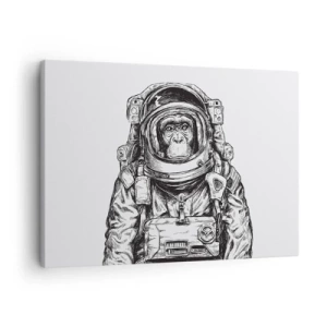 Obraz na plátně - Grafika astronauta ve skafandru s opičí hlavou - 70x50cm - Alternativní vývoj - Moderní nástěnná dekorace do obývacího pokoje a ložnice ARTTOR