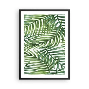 Plakát v černém rámu - Palmy v minimalistickém botanickém vzoru - 50x70cm - Pod zeleným baldachýnem - Moderní nástěnná dekorace do obývacího pokoje a ložnice ARTTOR