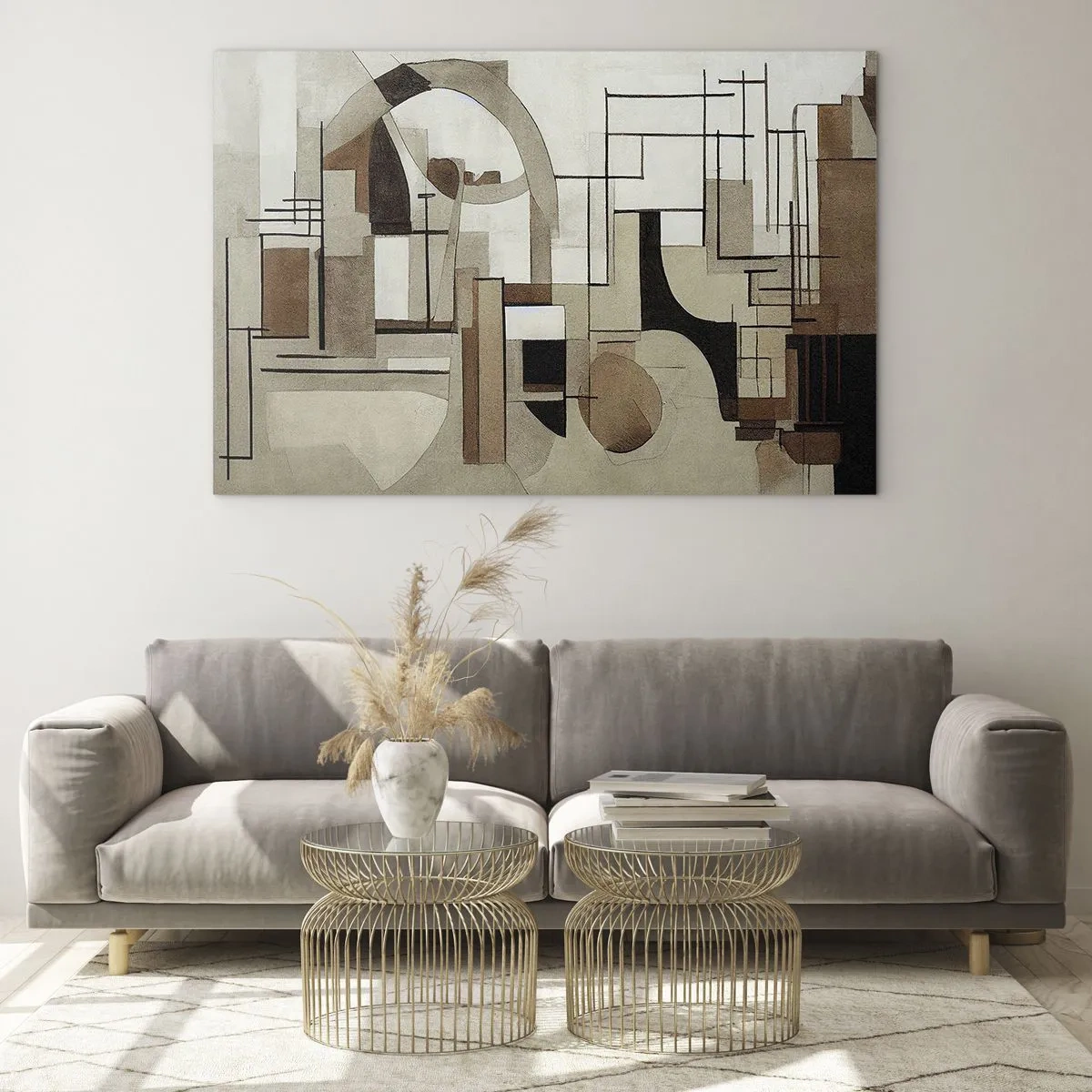 Obraz na skle - Geometrická krajina v odstínech hnědé a béžové - 70x50cm - Městská krajina 2.0 - Moderní nástěnná dekorace do obývacího pokoje a ložnice ARTTOR