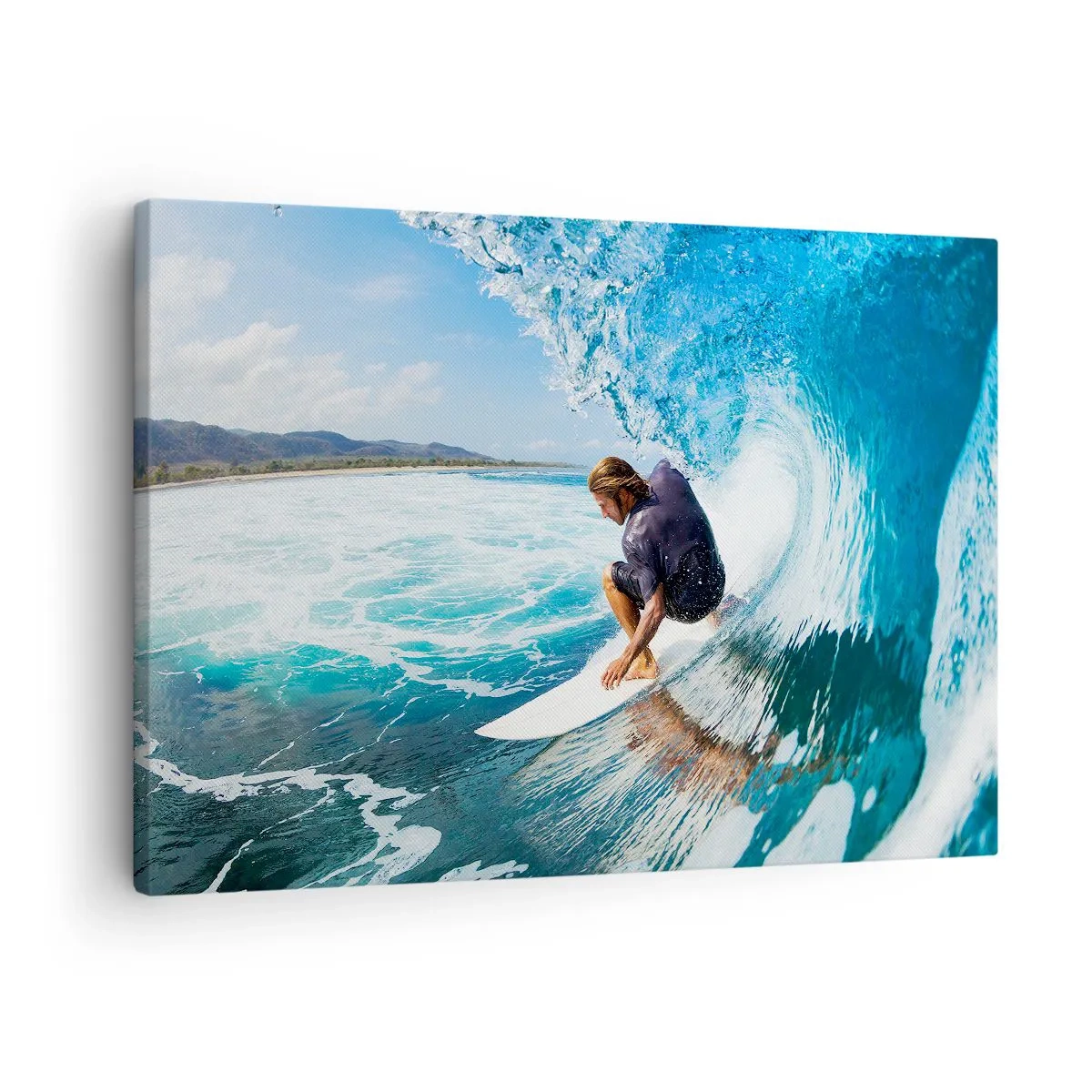 Obraz na plátně - Surfař v dynamické póze na vlně v tyrkysové vodě. - 70x50cm - Tančící s vlnami - Moderní nástěnná dekorace do obývacího pokoje a ložnice ARTTOR