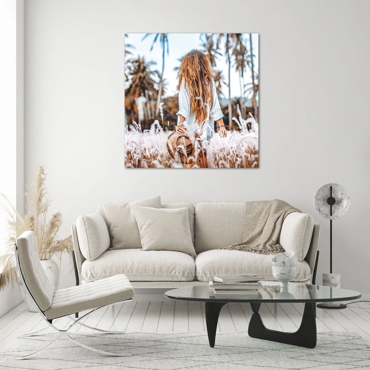 Obraz na skle - Zrozená z travní chmýří - 70x70 cm