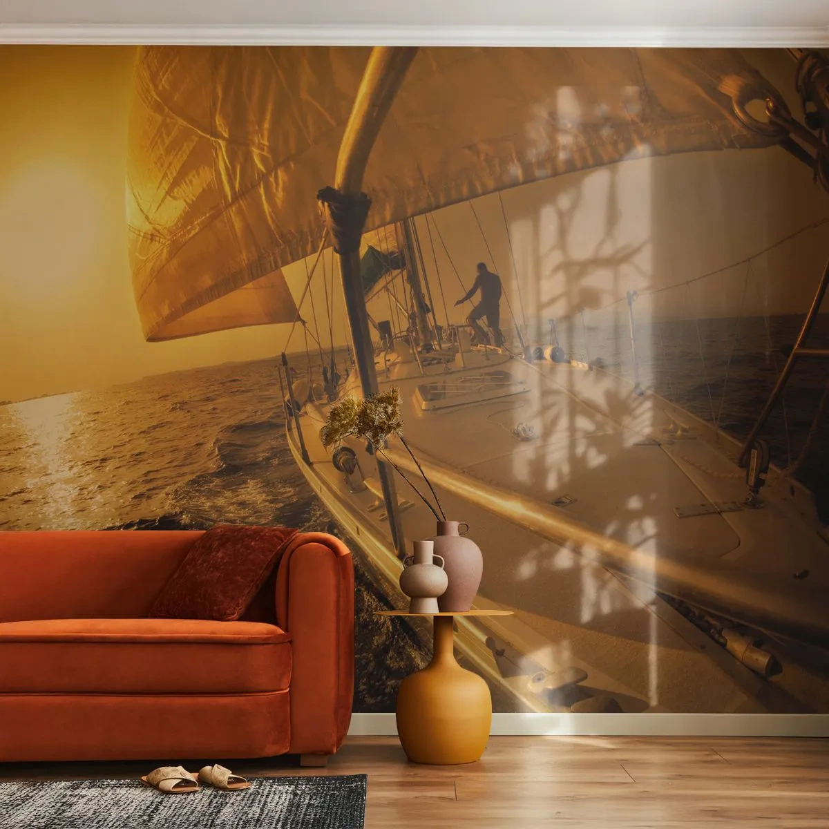 Fototapeta Samolepicí Deluxe Sticker - Zlatý večer po vícebarevném dni - Námořní studia, Plachetnice, Cestování - 250x175 cm