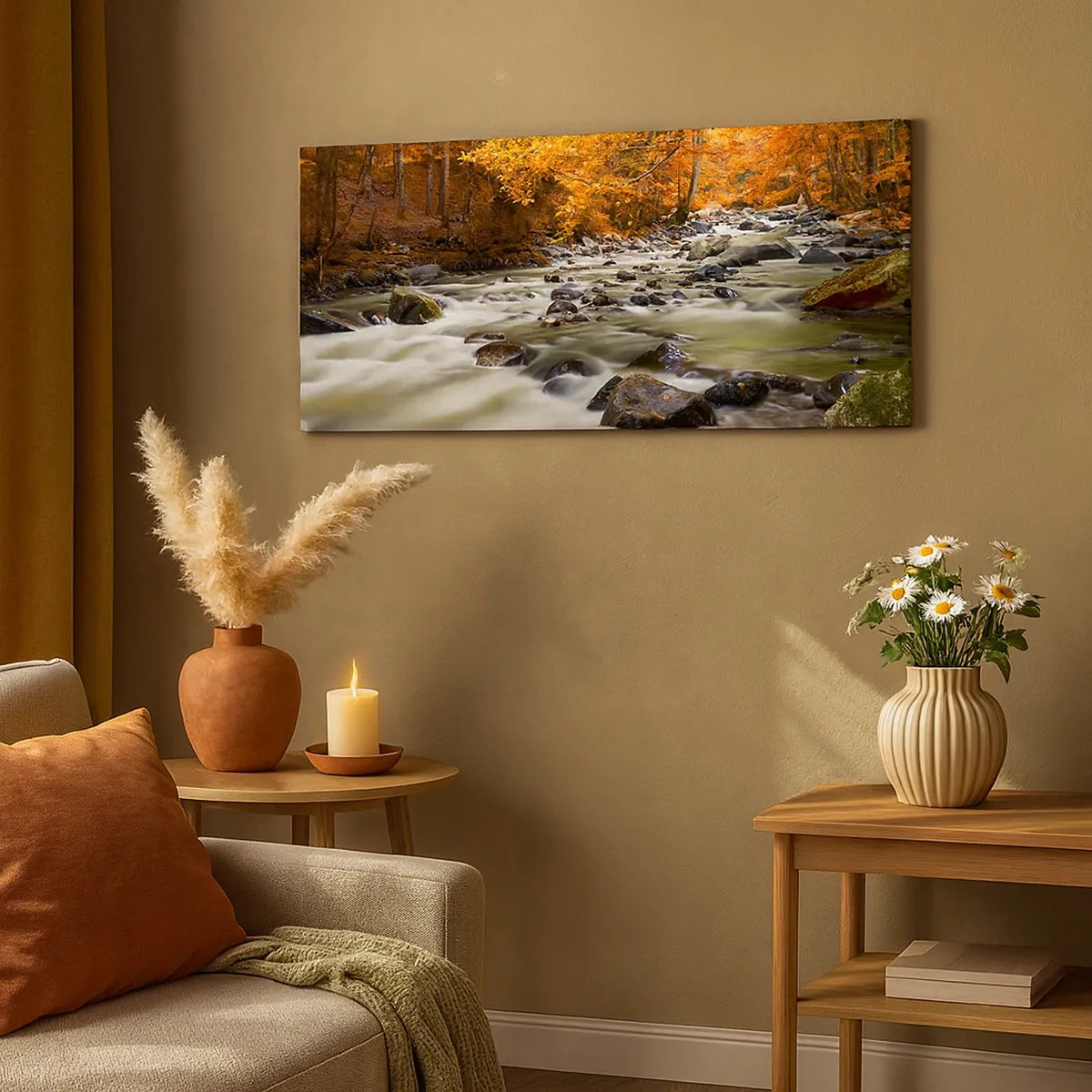 Obraz na plátně - Potok ve zlatém lese - 30x30 cm