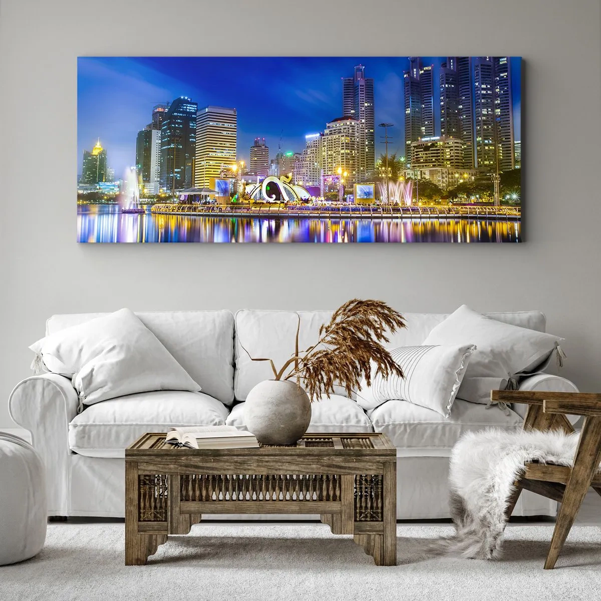 Obraz na plátně - Duhová noc metropole - 100x40 cm