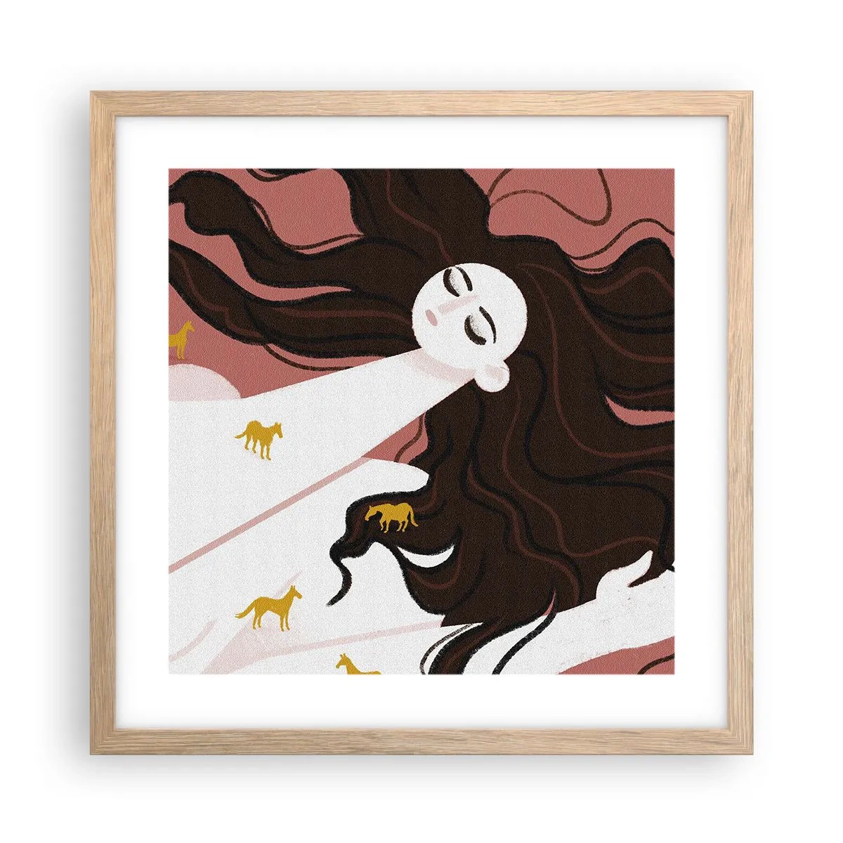 Plakát v rámu světlý dub - Sen o zlatém koni - 40x40 cm