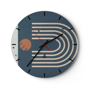 Nástěnné hodiny - Abstraktní geometrický vzor v odstínech tmavě modré a béžové - 30x30cm - Geometrie v námořnické modři - Moderní nástěnná dekorace do obývacího pokoje, kuchyně a ložnice ARTTOR