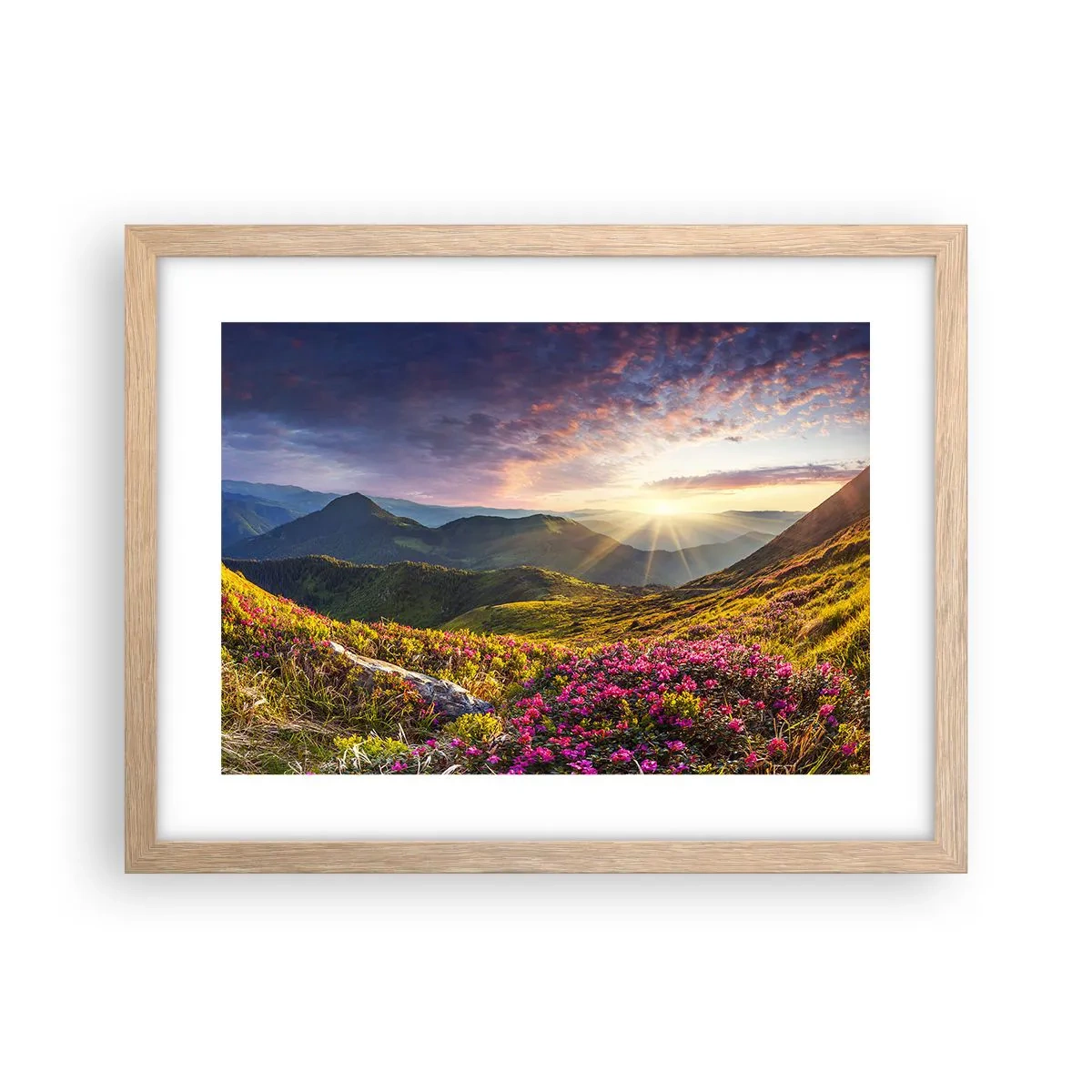 Plakát v rámu světlý dub - Svěžest horského rána - 40x30 cm