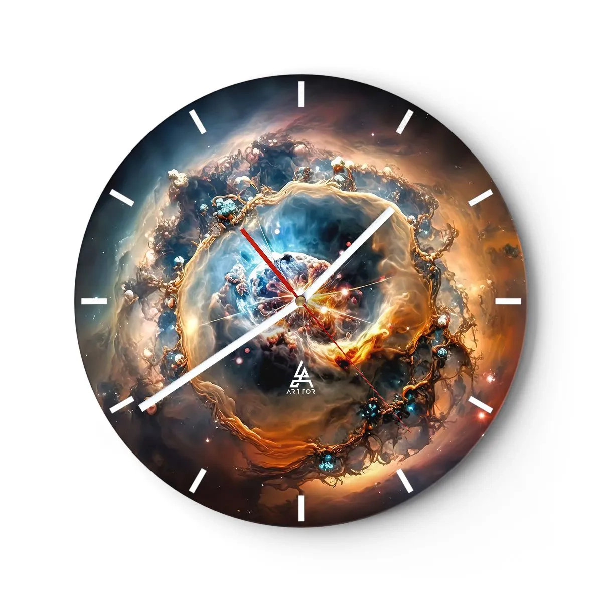 Nástěnné hodiny - Kosmický vír v intenzivních barvách - 30x30cm - Začátek - Moderní nástěnná dekorace do obývacího pokoje, kuchyně a ložnice ARTTOR