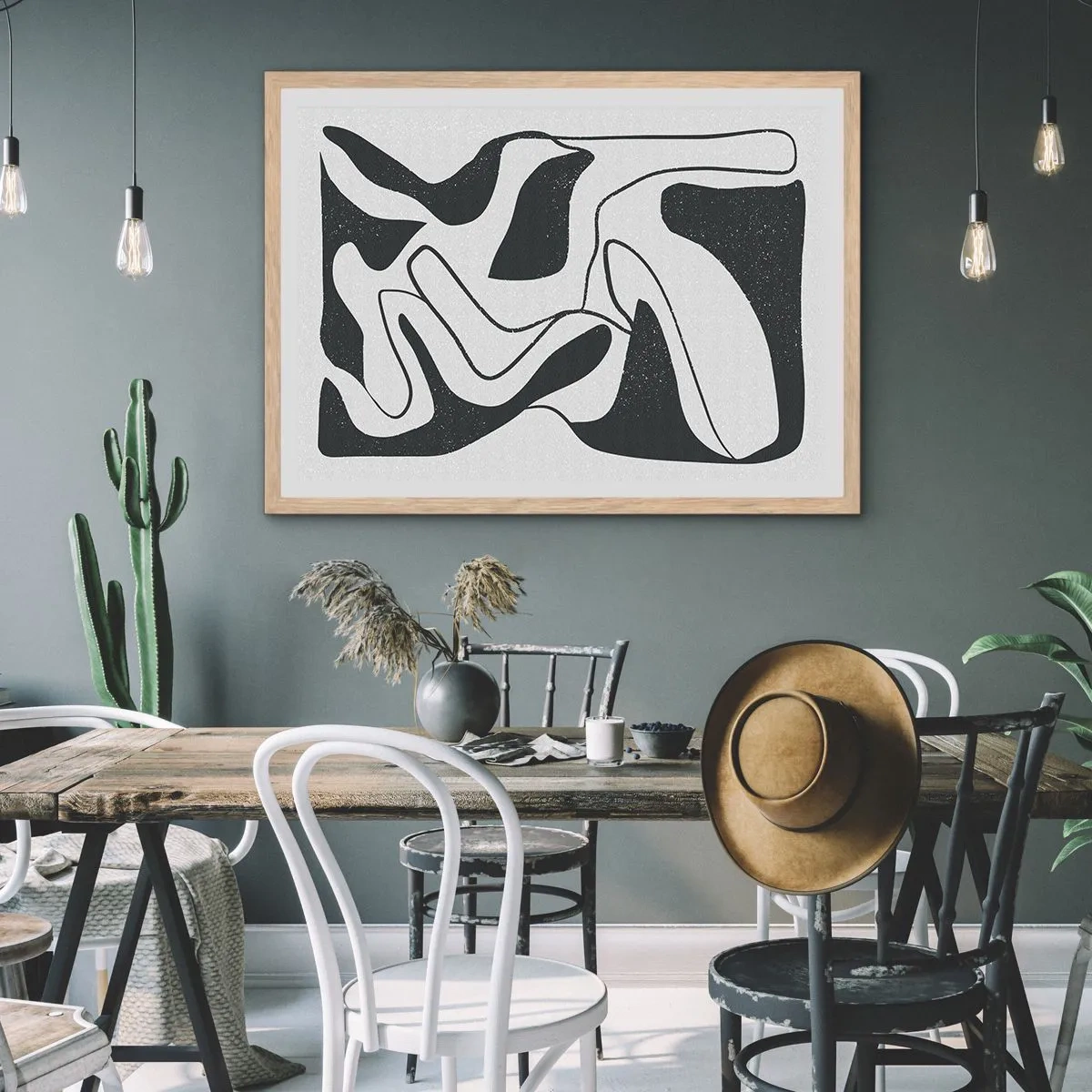 Plakát v rámu světlý dub - Abstraktní hra v labyrintu - 70x50 cm