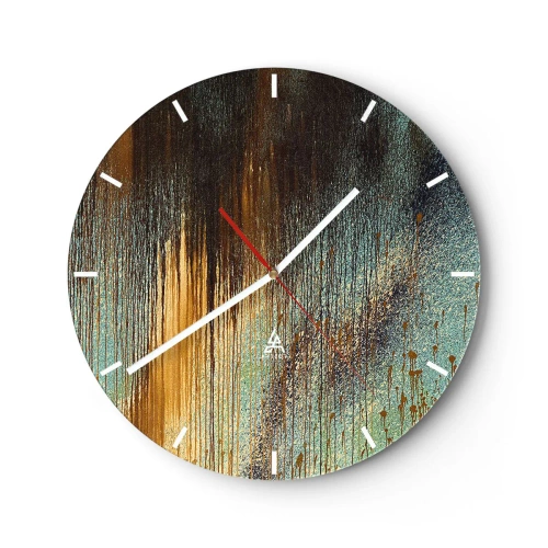 Nástěnné hodiny - Abstraktní pruhy barvy ve zlaté, modré a černé barvě - 30x30cm - Nenáhodná barevná kompozice - Moderní nástěnná dekorace do obývacího pokoje, kuchyně a ložnice ARTTOR