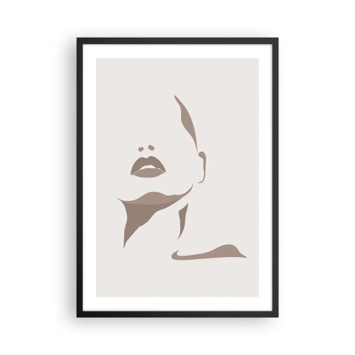 Plakát v černém rámu - Minimalistický portrét obličeje v odstínech béžové a hnědé. - 50x70cm - Stvořená ze světla a stínu - Moderní nástěnná dekorace do obývacího pokoje a ložnice ARTTOR