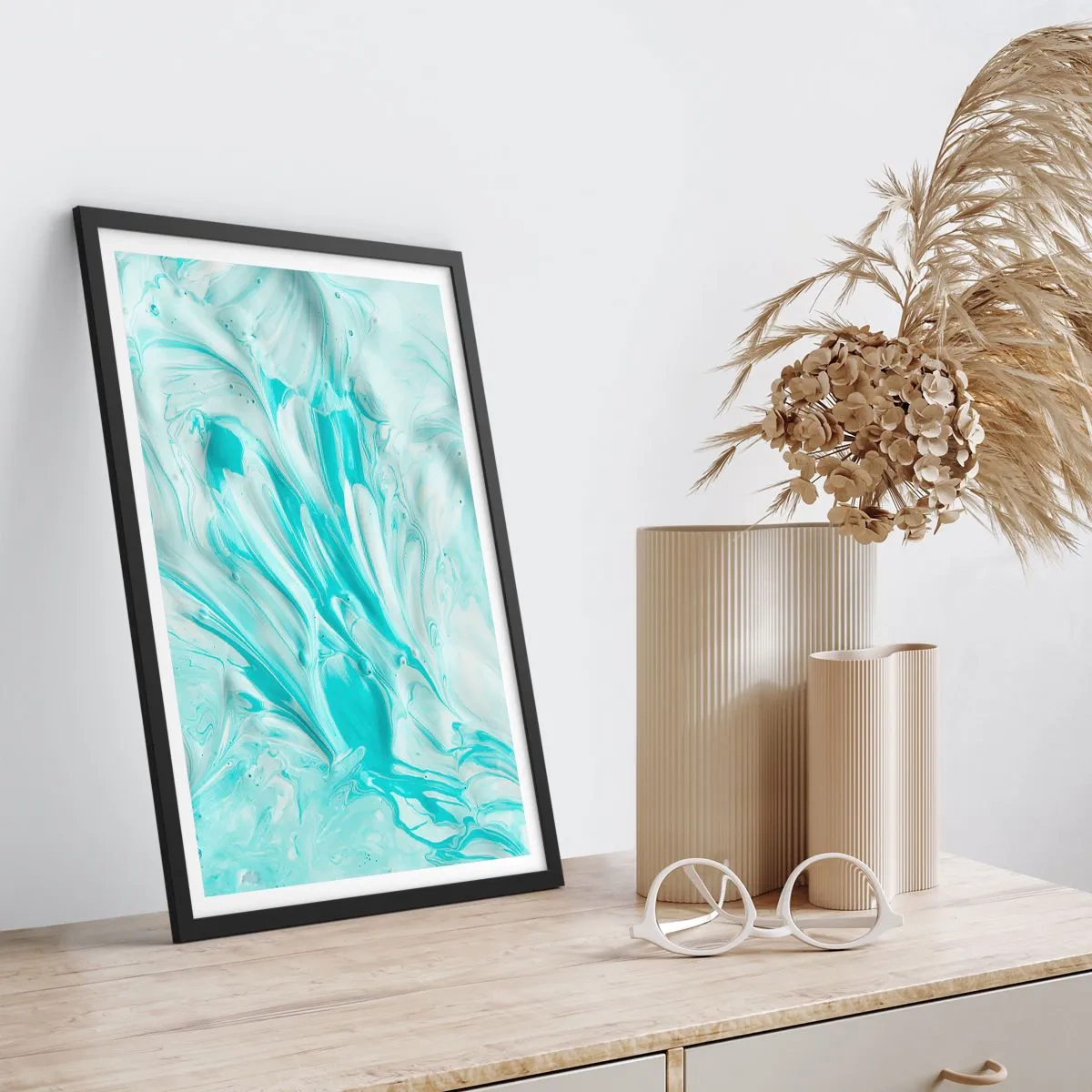 Plakát v černém rámu - Tyrkysový abstraktní vzor - 50x70cm - Navždy spolu - Moderní nástěnná dekorace do obývacího pokoje a ložnice ARTTOR