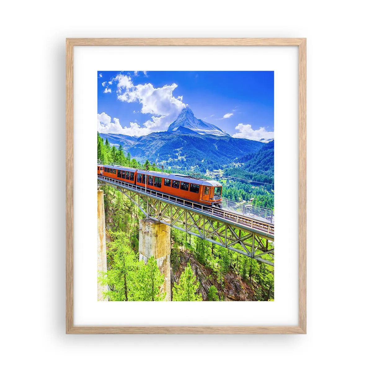 Plakát v rámu světlý dub - Alpská železnice - 40x50 cm