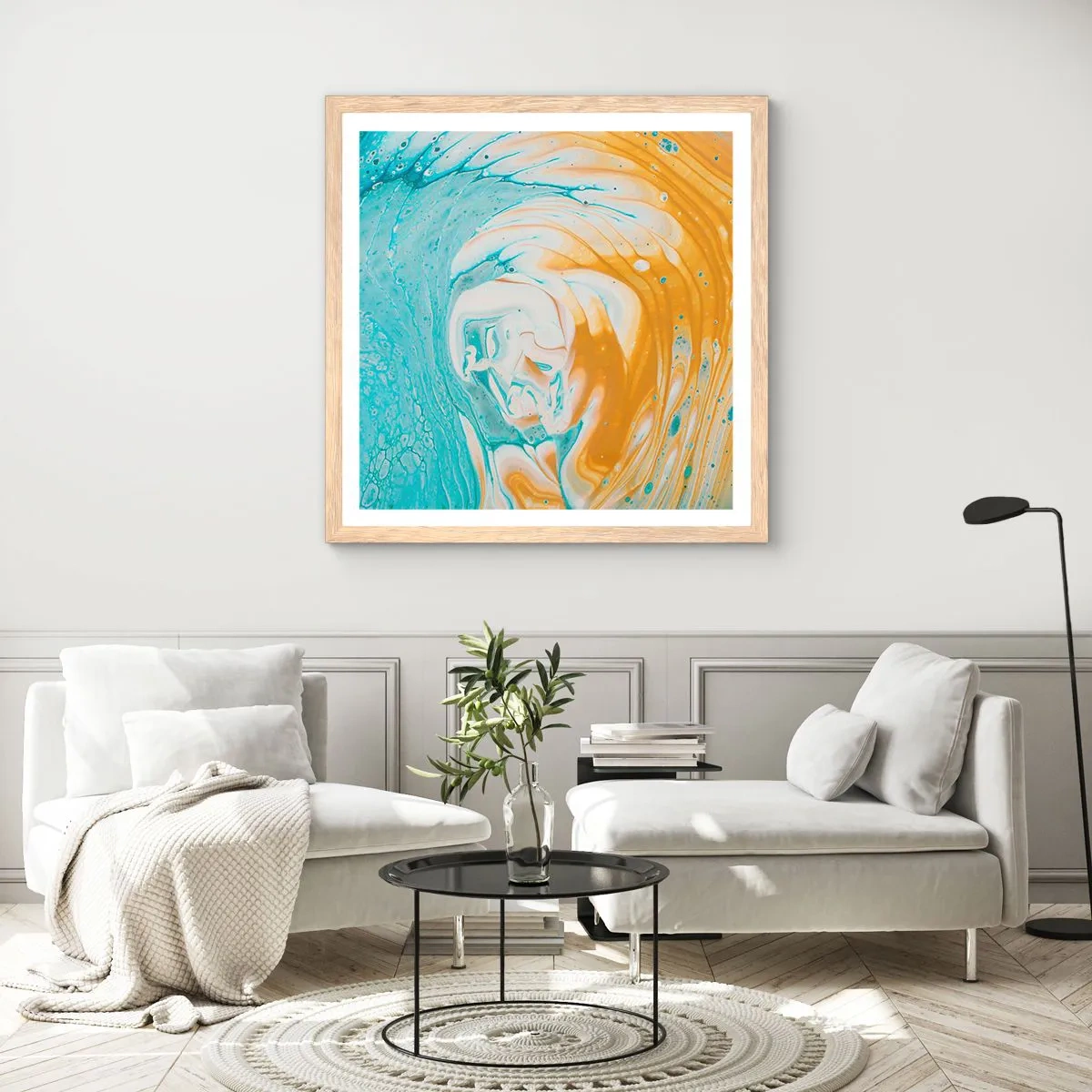 Plakát v rámu světlý dub - Pastelový vír - 60x60 cm