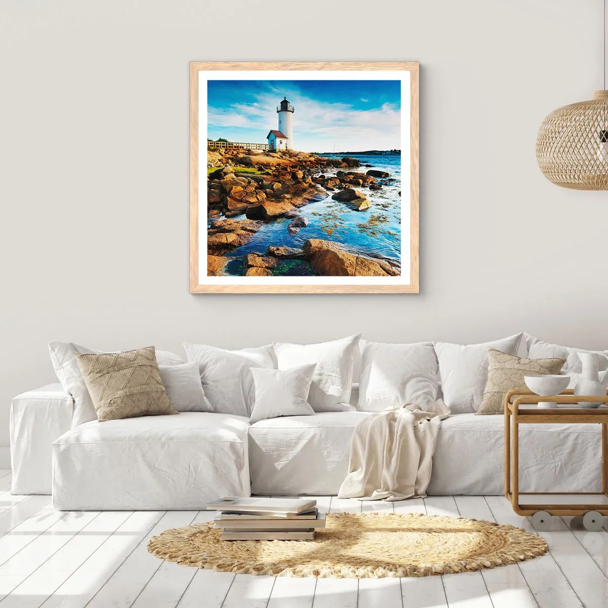 Plakát v rámu světlý dub - Vraťte se šťastně, čekám - 60x60 cm