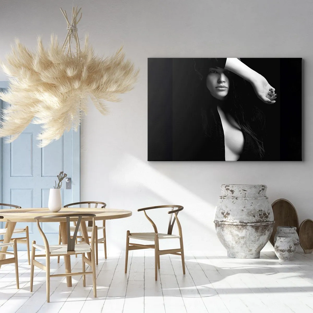 Obraz na plátně - Stylový portrét ženy v černé a bílé - 70x50cm - Škola svádění - Moderní nástěnná dekorace do obývacího pokoje a ložnice ARTTOR