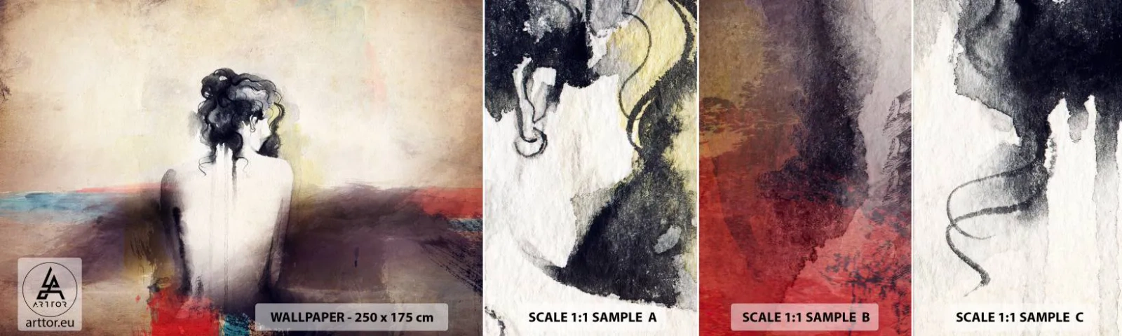 Vzor Fototapety Samolepicí Deluxe Sticker - Jemné linie, oválné tvary - Žena, Tělo, Kus - 100x30 cm